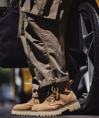 Men's Madden shoes, giant tooth cargo boots, new mid-cut leather Martin boots, American vintage casual thick-soled heightened boots