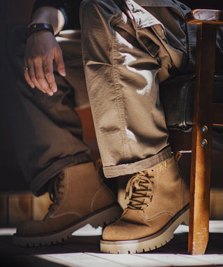 Men's Madden shoes, giant tooth cargo boots, new mid-cut leather Martin boots, American vintage casual thick-soled heightened boots
