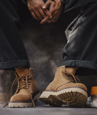 Men's Madden shoes, giant tooth cargo boots, new mid-cut leather Martin boots, American vintage casual thick-soled heightened boots