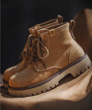 Men's Madden shoes, giant tooth cargo boots, new mid-cut leather Martin boots, American vintage casual thick-soled heightened boots