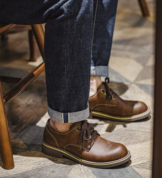 Madden men's retro derby shoes new low-top cargo shoes, American big toe round toe casual, old style brown leather shoes