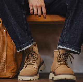 Men's Madden shoes, giant tooth cargo boots, new mid-cut leather Martin boots, American vintage casual thick-soled heightened boots
