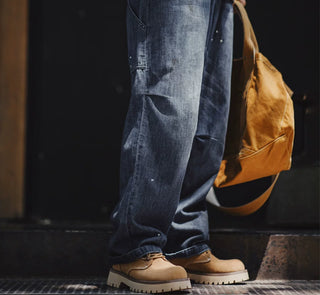 Men's Madden shoes, giant tooth cargo boots, new mid-cut leather Martin boots, American vintage casual thick-soled heightened boots