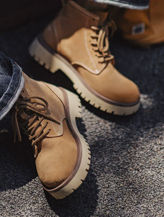 Men's Madden shoes, giant tooth cargo boots, new mid-cut leather Martin boots, American vintage casual thick-soled heightened boots