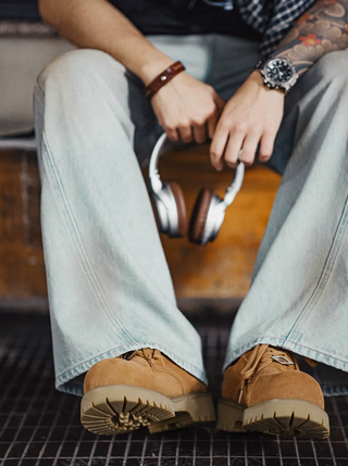 Madden Brown Derby Rhubarb Boots Low Platform American Heightened Elevated Commuter Workwear Big Round Head Male Model Shoes