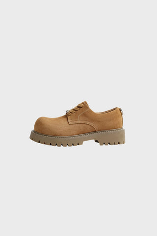 Madden Brown Derby Rhubarb Boots Low Platform American Heightened Elevated Commuter Workwear Big Round Head Male Model Shoes
